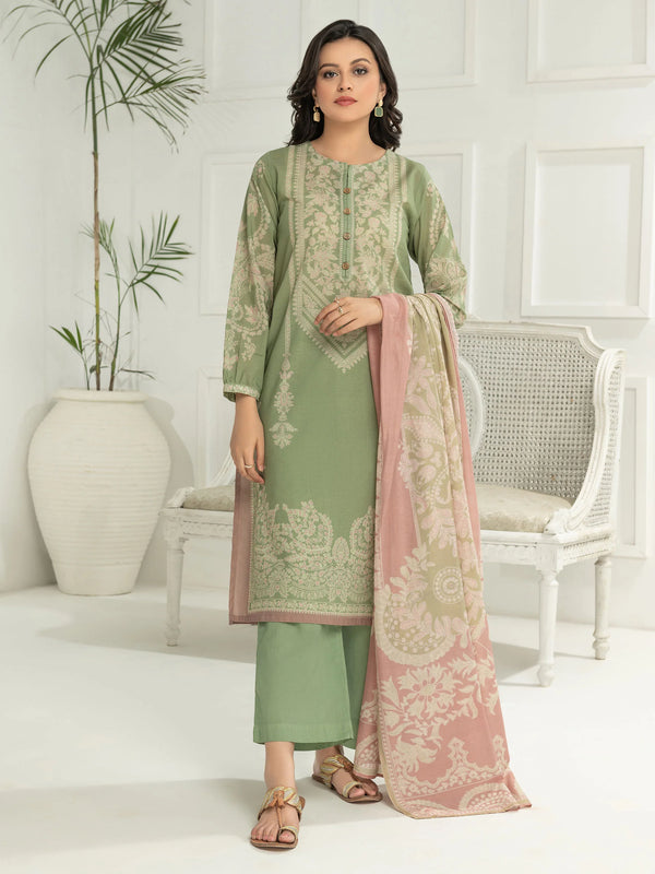 U2913 Green - Limelight Luxury Unstitched 3 Piece Suit-Printed